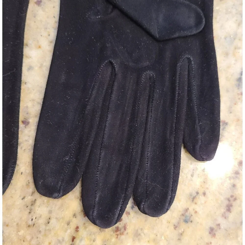 Vtg Women Sz S 6.5 Suede Black Gold Embroidered Geometric Formal Gloves 8.5